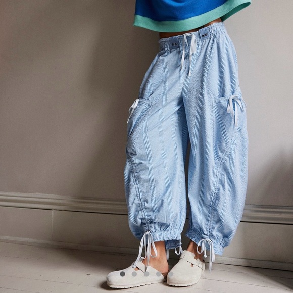 Free People Pants - Free People Outta Sight Parachute Pants Blue Combo New with Tags Size Medium